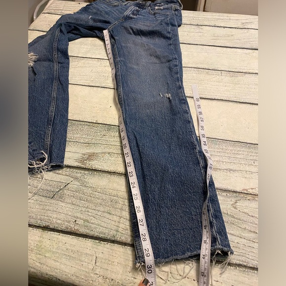 Free Assembly distress denim straight leg jeans raw hem. 0 - Picture 6 of 8